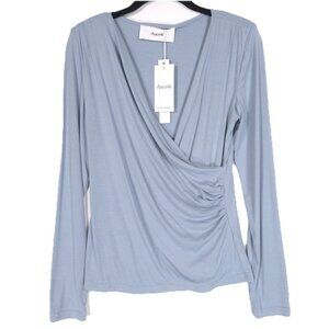 NWT Ancosti Women's Top MEDIUM Wrap Blue Long Sleeve V-Neck‎ Soft Rayon Stretch
